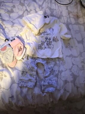 Disney Baby Cream Mickey Mouse Two-Piece Outfit with Pink Socks